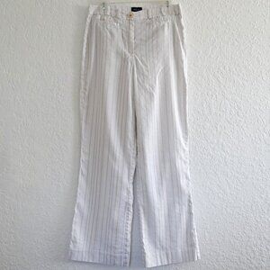 White House Black Market Women's 6 Wide Leg Pants White Beige Stripe Linen Blend